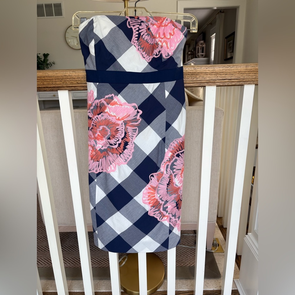 Lilly Pulitzer Blue and White Sheath Strapless Dress